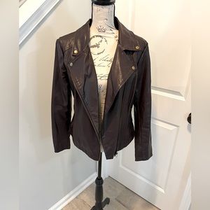 WOMEN'S BAGATELLE BROWN SOFT POLYURETHANE VEGAN LEATHER JACKET SIZE MED.